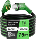 50 Amp 75 Feet RV Power Cord, Heavy Duty 6/3 + 8/1 Gauge STW 50A Generator Cord, NEMA 14-50P to SS2-50R LED Power Indicator Twist Lock for RV Trailer Camper and Generator to House, ETL Listed