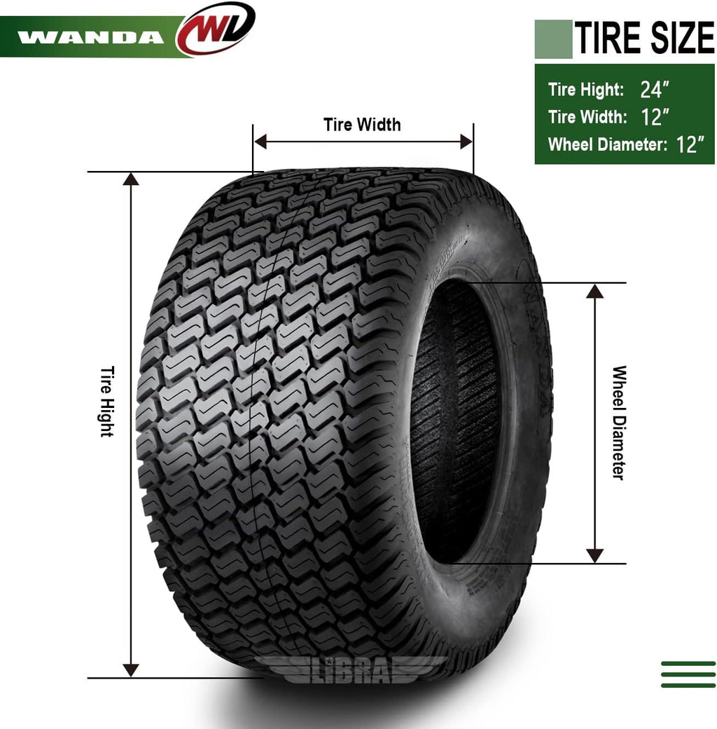 WANDA Lawn Mower Tractor Turf Tires 24x12-12 P332 /4 ply -Set 2 24x12.00-12 Tires