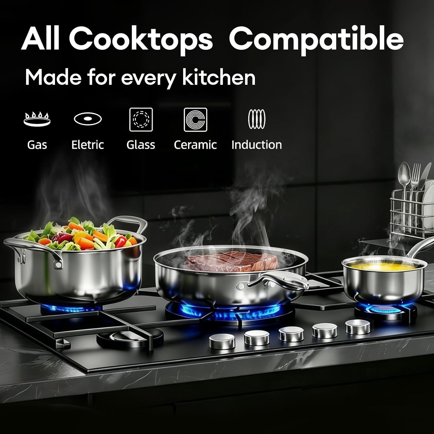 COOKER KING Stainless Steel 7PCS Cookware Set, Pots and Pans Set, Non Stick, Frying Pans, Saucepans & Stock Pot with Lid, Non-Toxic, Induction, Oven, Dishwasher Safe