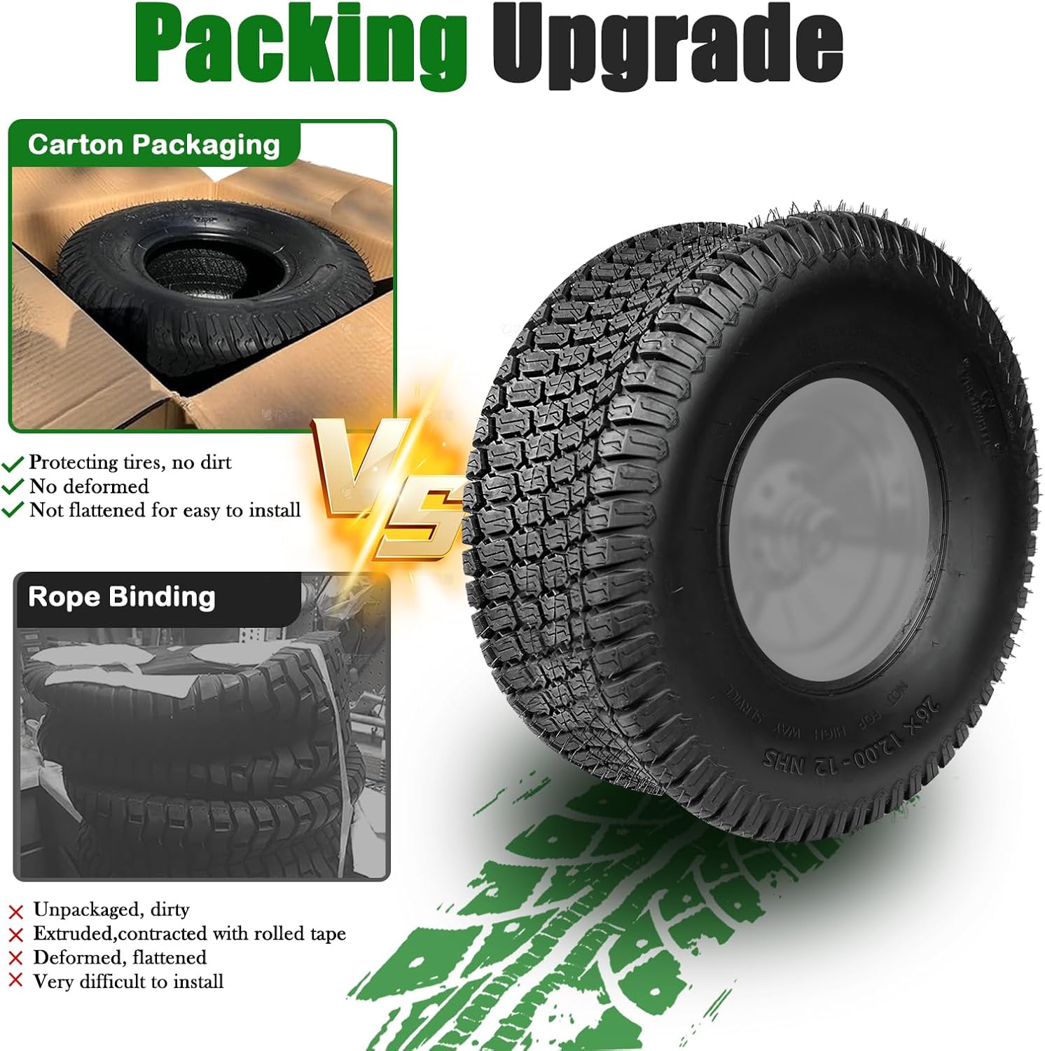 TRIPOWER 26x12x12 Lawn Mower Tires - 26x12.00-12 Tires for Garden Riding Mower and Lawn Tractor, Durable 6PR Tubeless, 1780 lbs Capacity, Set of 2