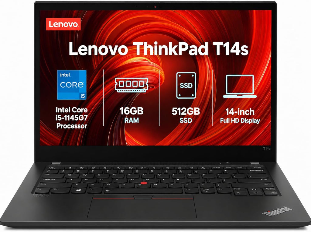 Lenovo ThinkPad T14s Gen 2 14-Inch FHD Laptop, Intel Core i5-1145G7, 16GB DDR4 RAM, 512GB SSD, Fingerprint Reader, Windows 11 Pro (Renewed)