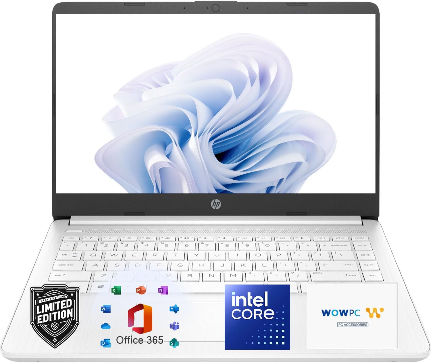 HP 14' Laptop, Intel Dual-Core CPU, 8GB RAM, 256GB SSD, Soft White Finish, HD Display, Windows 11, Microsoft 365 Web Apps with 1TB OneDrive