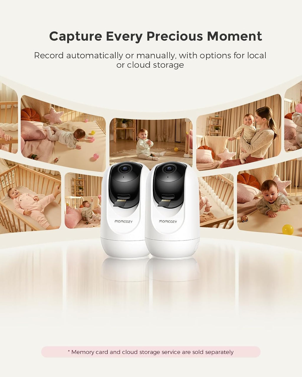 Momcozy BM04 Smart WiFi Baby Monitor with 2 Cameras, 5' 1080P Split Screen Video Baby Monitor with Camera and Audio, Motion Detection, Electric Fence, Clear Night Vision, 2-Way Audio, 5000mAh Battery