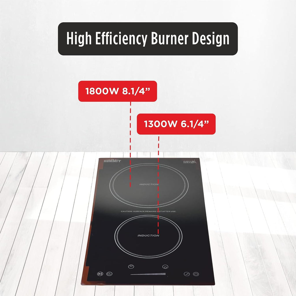 Summit 12' Induction Cooktop, 2 Cooking Zones, 115V Electric Cooktop, ADA Compliant Design, Black- SINC2B115