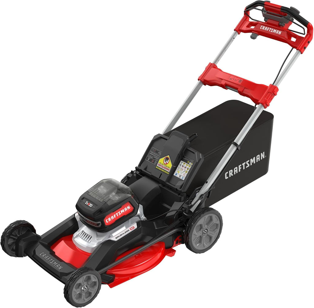 CRAFTSMAN V20 BRUSHLESS RP 21 in Rear Wheel Driver Mower, 2 x 9Ah Batteries and 2 Chargers Included, Up to 70 Min of Runtime, Self-Propelled, LED Headlights, Dual Blades (CMCMWSP320X2)