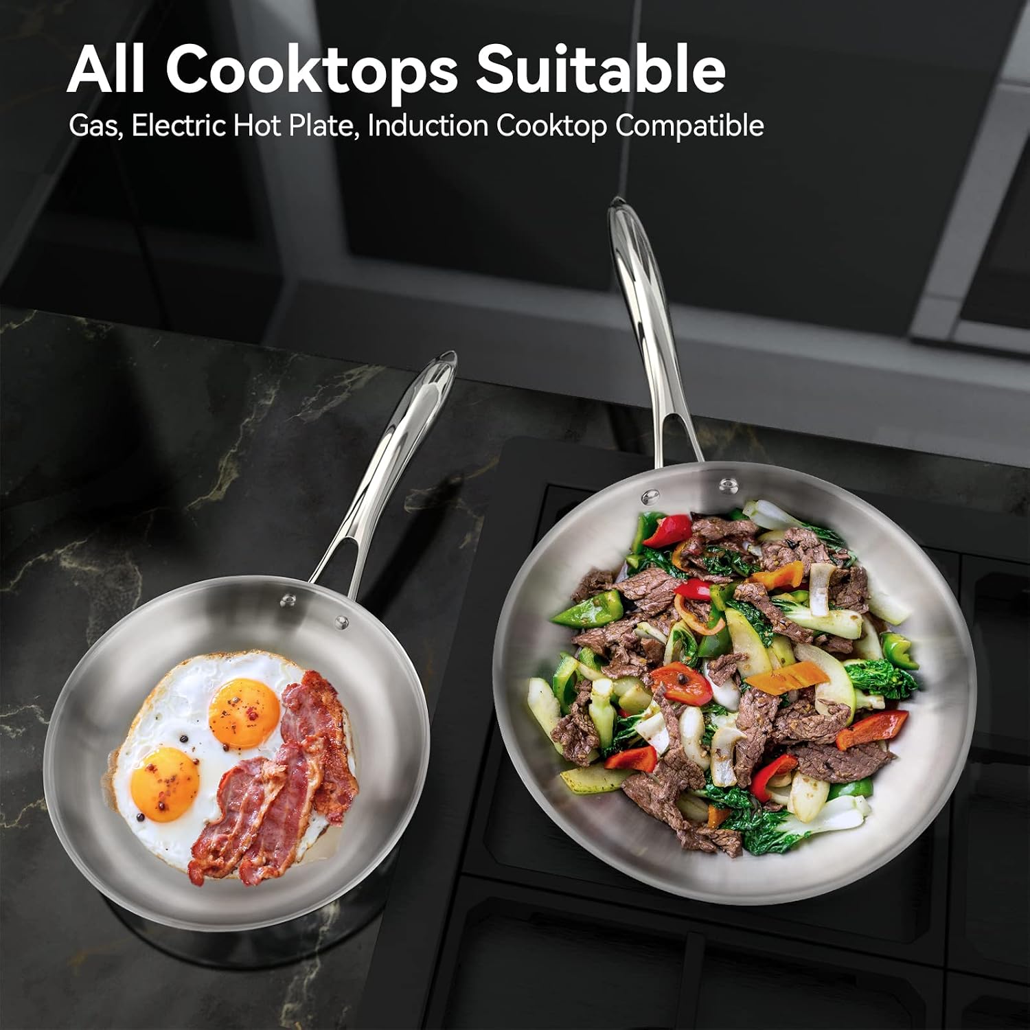 Duxtop Whole-Clad Tri-Ply Stainless Steel Cookware Set, 10PC & Portable Countertop Burner Induction Hot Plate with LCD Sensor Touch, 1800 Watts, Silver