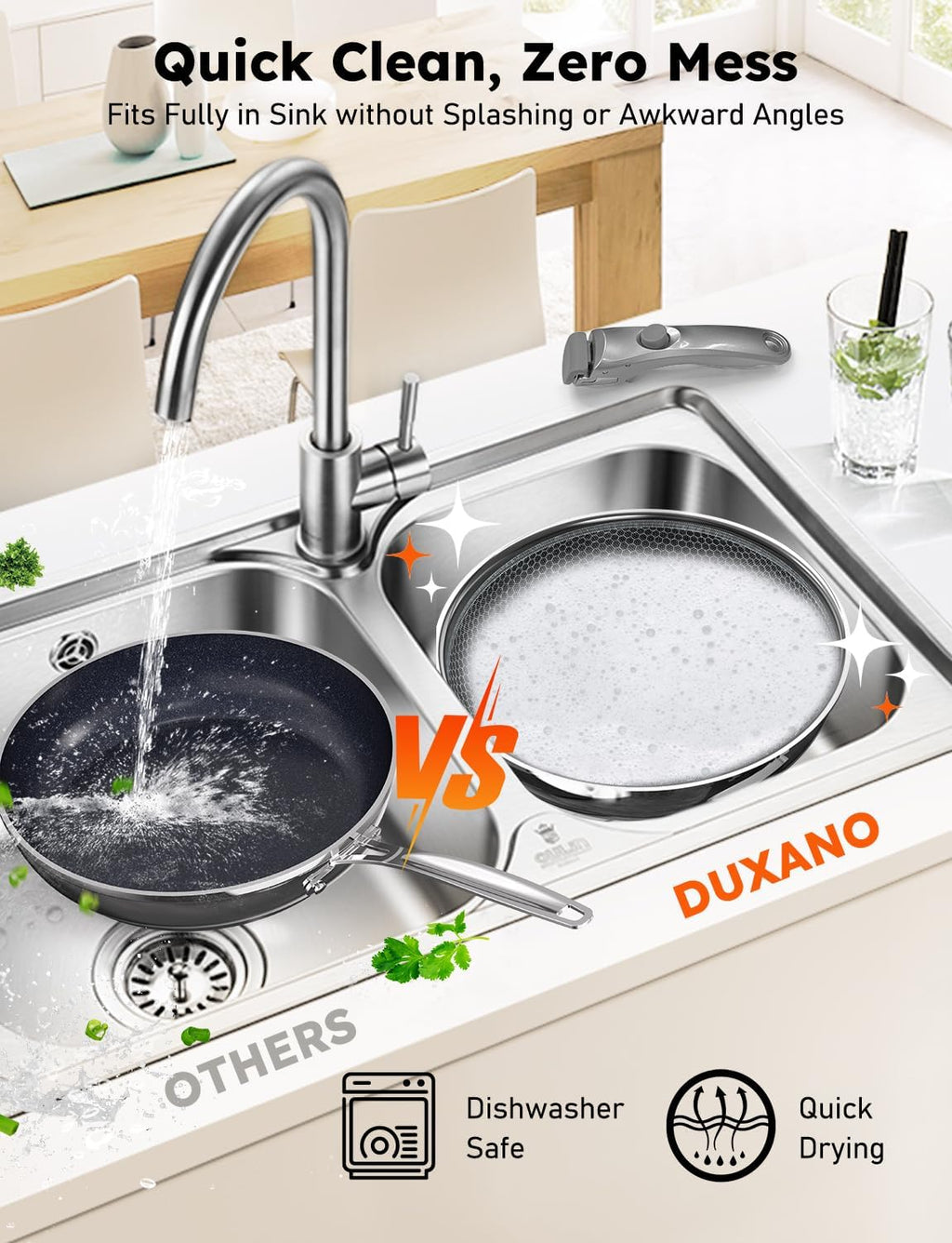 Pro DUXANO 12PC Pots and Pans Set&Hybrid 3-Ply Stainless Steel Skillet, High Heat Sear&Fry, 2-Layer Ceramic Nonstick Induction Cookware, 9H Scratch-Resistant&Anti-Warp,PFAS Free,All Cooktop/Dishwasher