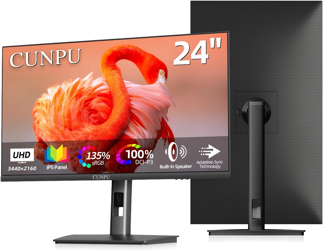 CUNPU 24 Inch 4K UHD IPS Monitor, 185PPI, ΔE < 2, 100% DCI-P3, 1.07B+ Colors, Height Vertical Adjustable Stand, Built-in Dual Speakers, VESA – for Photo Editing, Office Work & Home Entertainment