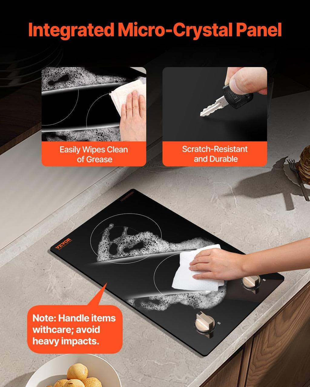 VEVOR Induction Cooktop, 1800W Electric Countertop Burner, 2 Burner Knob Control Stove, Built-in Induction Cooktop with 12 Temperature Settings, Glass Surface, Auto Shut-Off