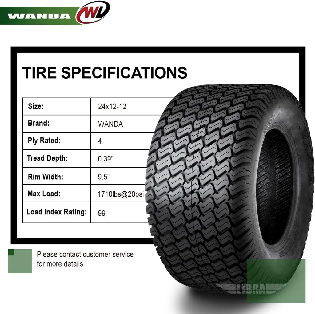 WANDA Lawn Mower Tractor Turf Tires 24x12-12 P332 /4 ply -Set 2 24x12.00-12 Tires