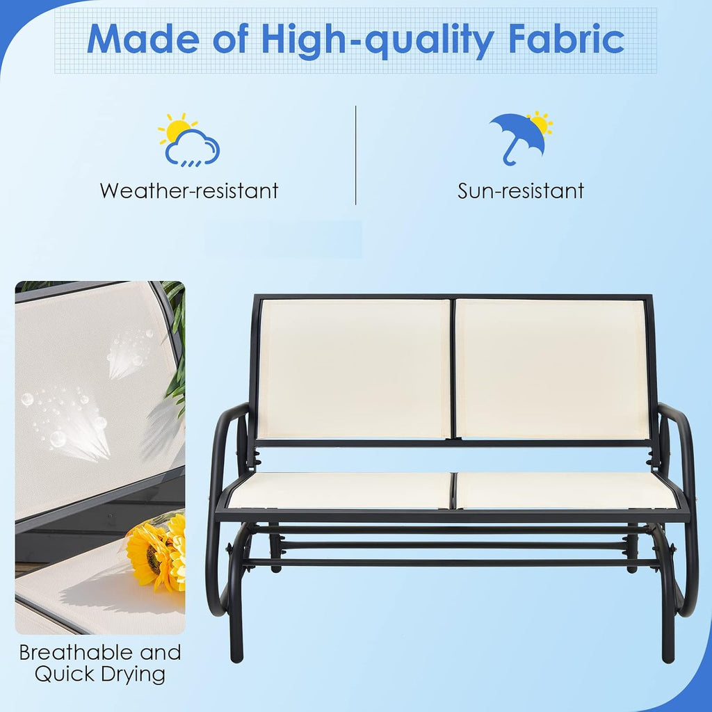 Giantex Swing Glider Chair 48 Inch with Spacious Space, 2 People Swing Lounge Glider Chair Cozy Patio Bench Outdoor & Indoor for Patio, Backyard, Poolside, Lawn Steel Rocking Garden Loveseat (Beige)