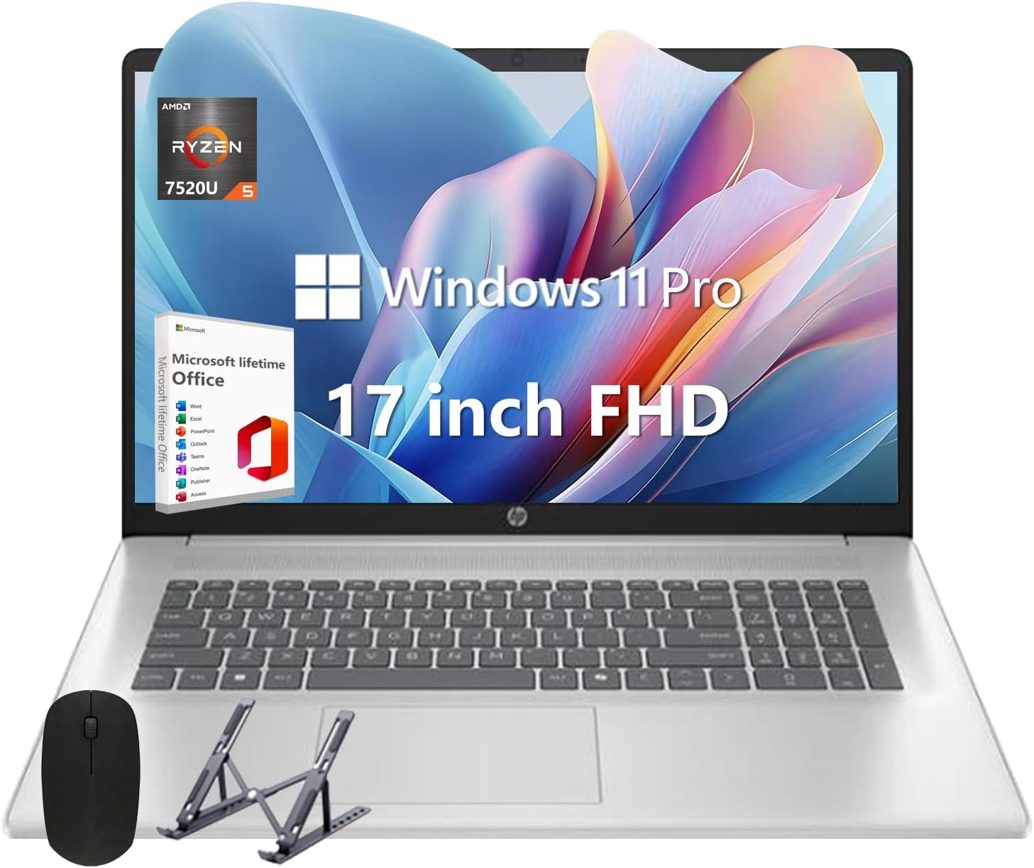 HP 17 Laptop, 17.3' FHD Display, 32GB RAM, 1TB SSD, AMD Ryzen 5 Processor(Beats i7-1165G7, Up to 4.3GHz), Webcam, Numeric Keypad, Long Battery Life, Windows 11 Home, Alpacatec Accessories, Silver