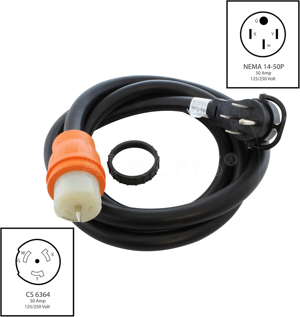 AC WORKS [TE1450] 50A Generator Transfer Switch Power Cord with Power Indicator (Length in 20FT)
