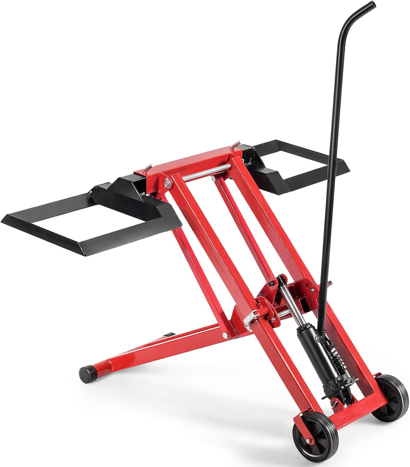 Goplus Lawn Mower Lift, 500LBS Capacity Zero Turn Mower Lift with Hydraulic Jack, Non-Slip Wheels, Adjustable Movable Lawn Mower Lift Jack for Riding Tractors, Lawnmowers