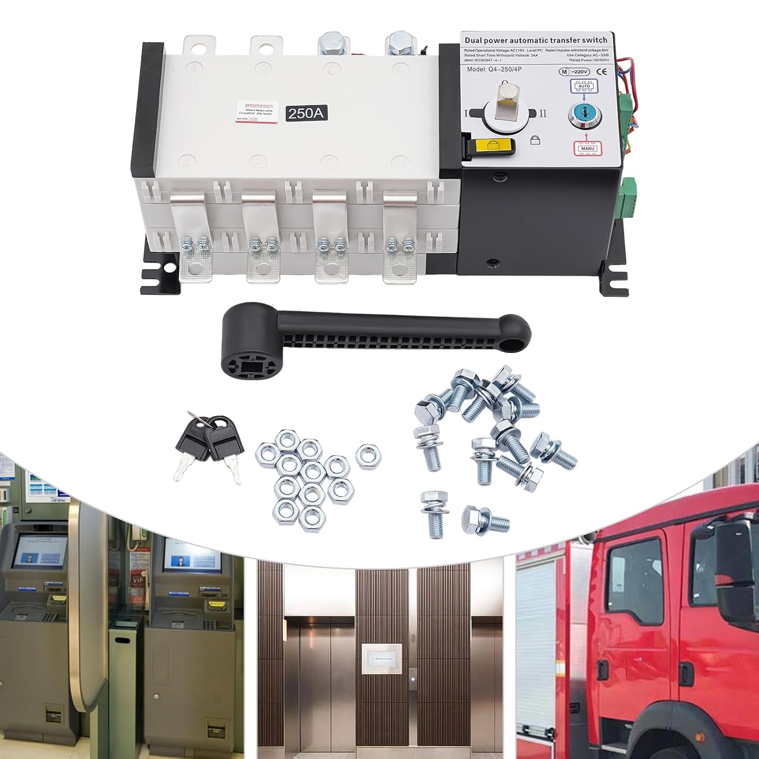 Automatic Transfer Switch 250A 4-Poles AC 110V 220V Grid to Generator Industrial,Power Automatic Generator Transfer Switch Dual Power Generator Changeover Switch
