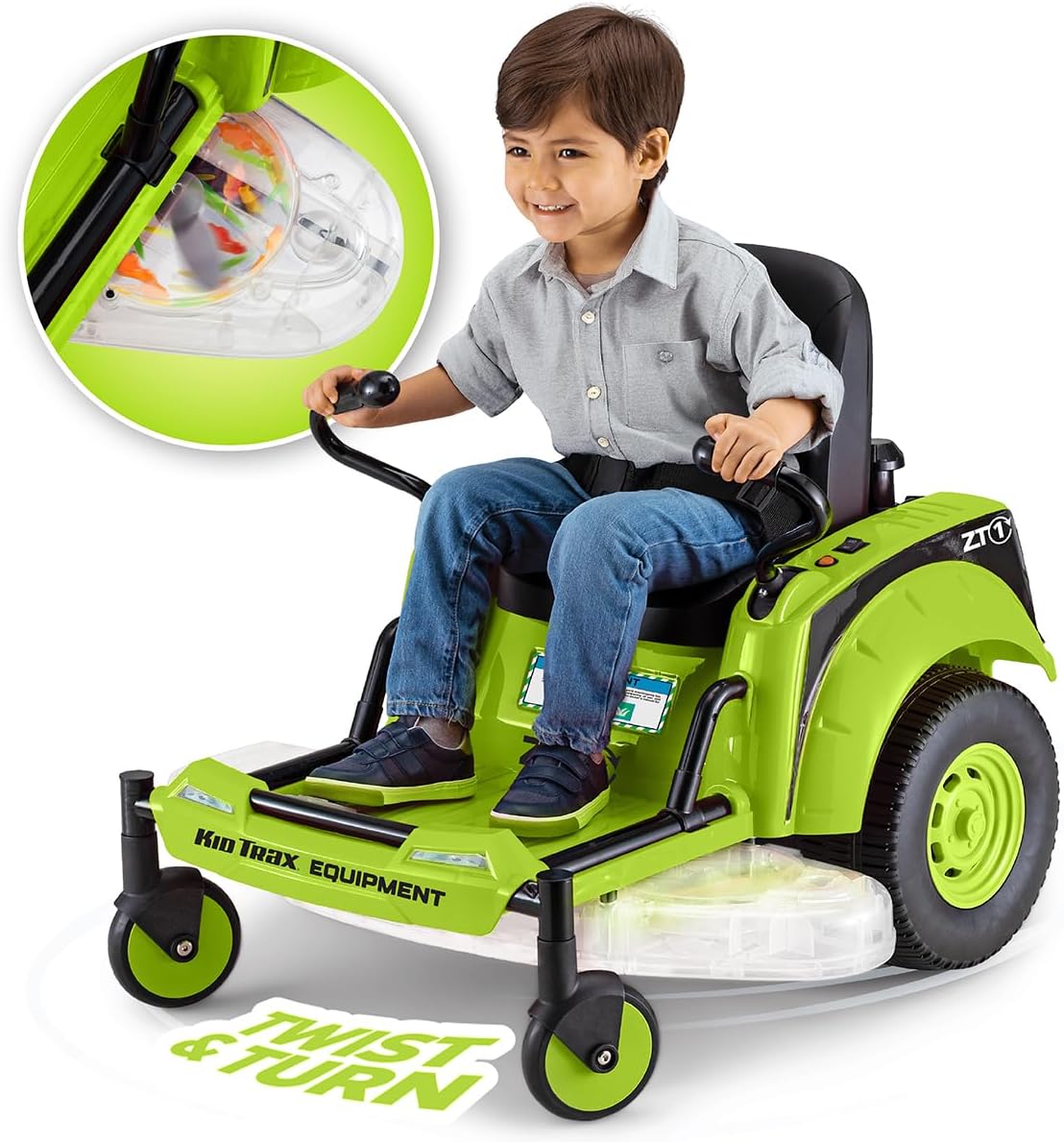Kid Trax 12V Zero Turn Lawn Mower Toodler Toys - Ride on Toy, Outdoor Toys, Tractor Toy, Riding Mower, Ride On Tractor, Dual Handle, Twist and Turn, Speed to 3MPH, Max Weight of 77lbs, Age 3-7, Green
