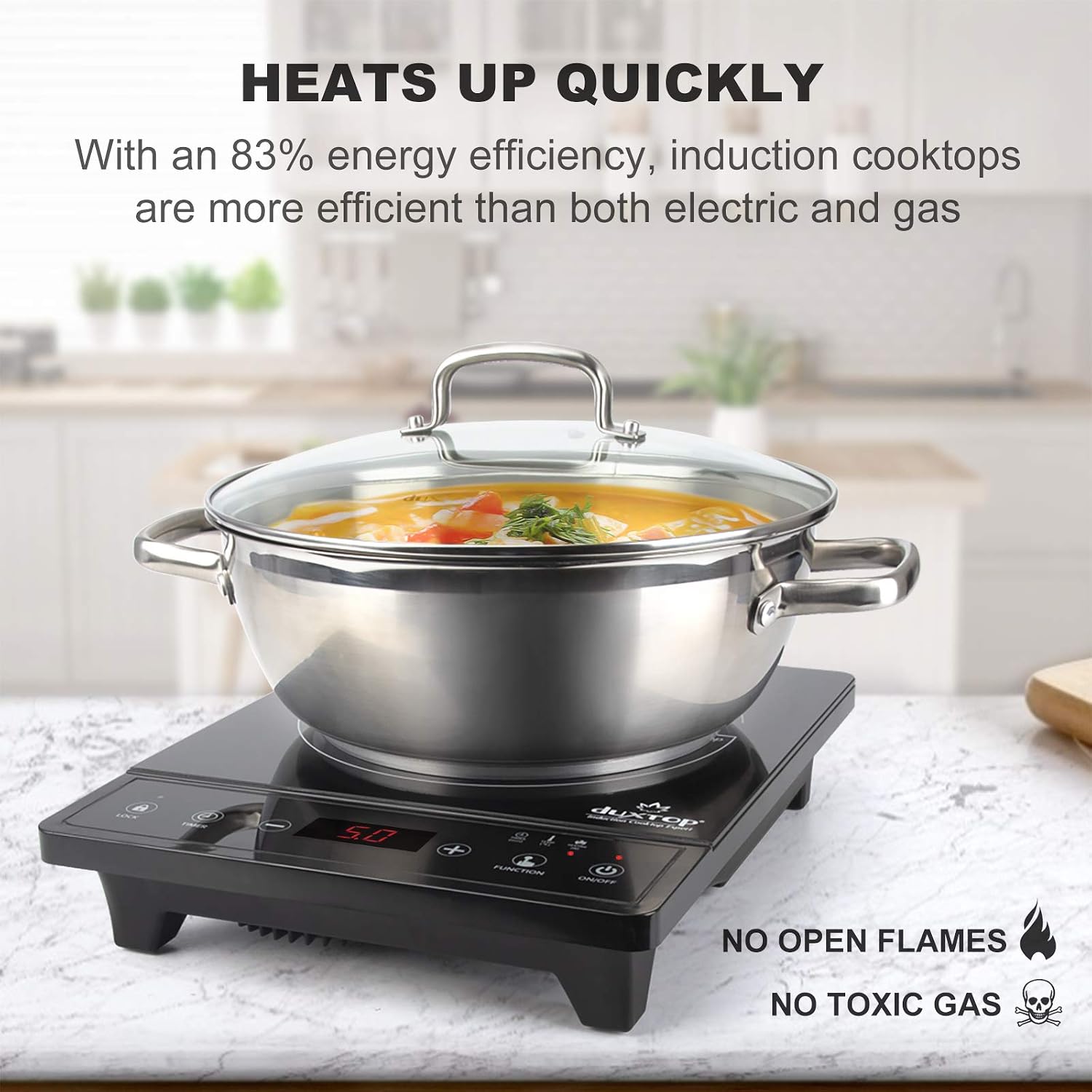Duxtop Portable Induction Cooktop, 1800W 8500ST E210C2 & Whole-Clad Tri-Ply Stainless Steel Stir-Fry Pan Kitchen Induction Cookware 10 Inches
