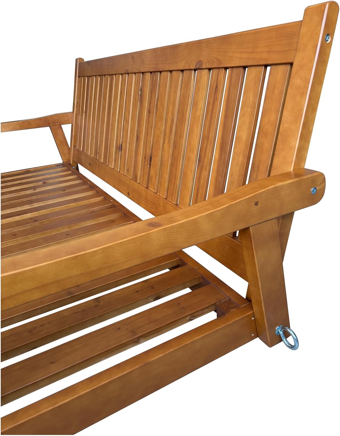 6 FT Wooden Porch Swing Bed with Thick Cushion – Outdoor Hanging Daybed for Patio or Porch, Solid Fir Wood Frame, Weather-Resistant, Heavy Duty 1000 LBS (Teak Tone)
