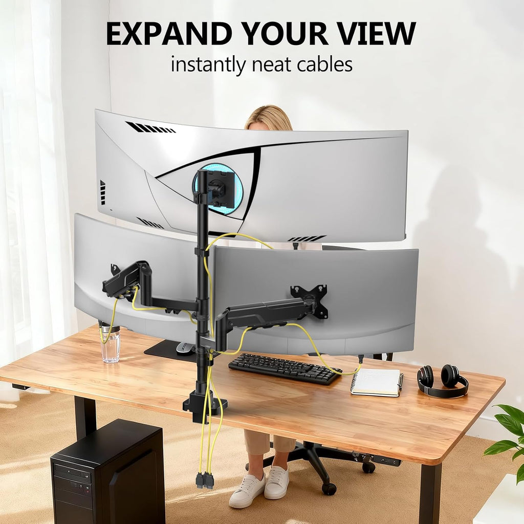 WALI Triple Monitor Mount - Extra Tall 3 Monitor Desk Mount for 13-49 Inch Ultrawide Screens, Up to 44 lbs, Fully Adjustable Heavy Duty Monitor Arm, VESA 75/100 mm (GSDM003-P), Black