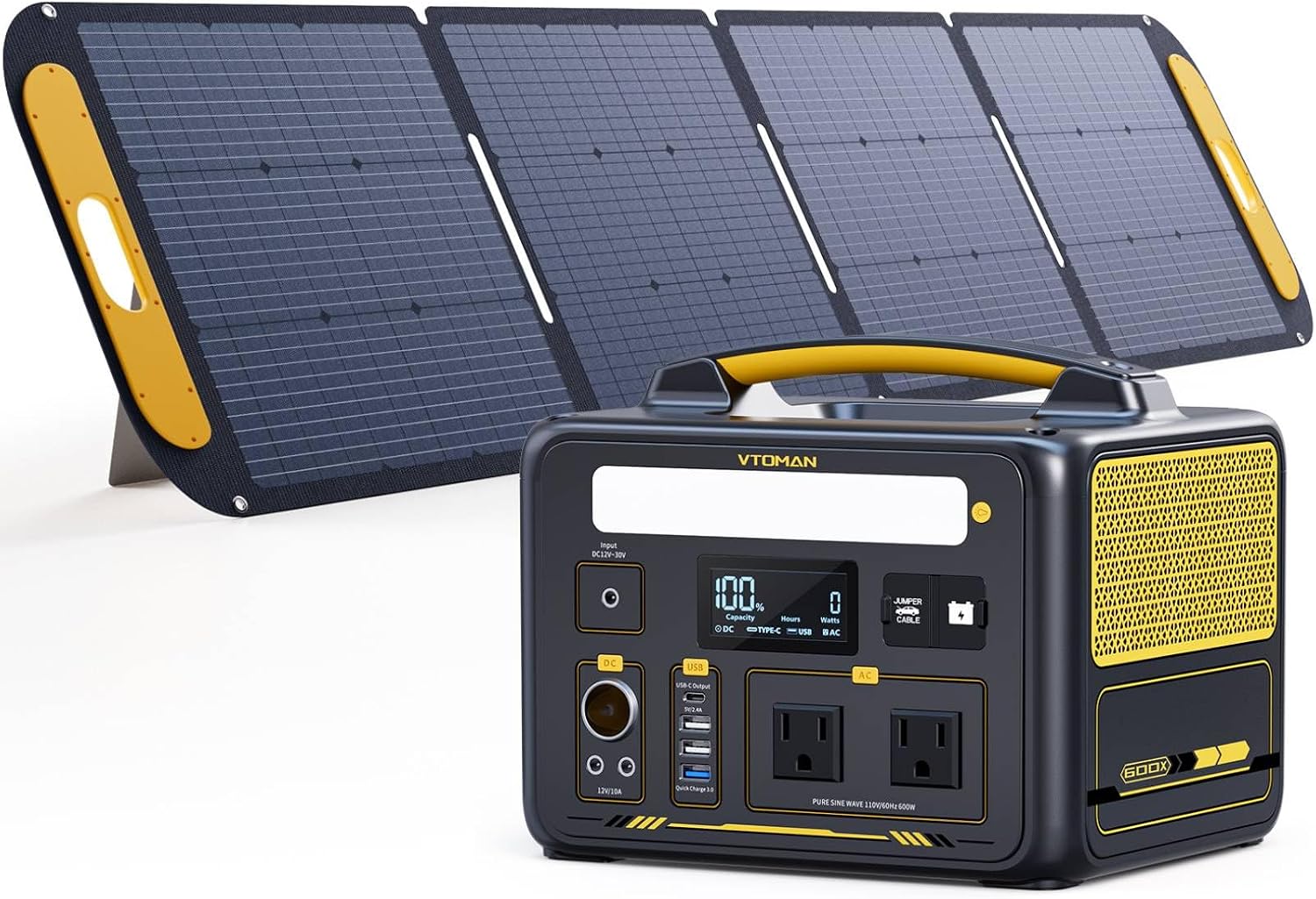 VTOMAN Jump 600X Portable Power Station with 200W Solar Panel, 299Wh Solar Generator with 600W AC Outlets (Surge 1200W) for Outdoor Camping, Vehicle Emergency, Electric Backup, RV, Power Outages