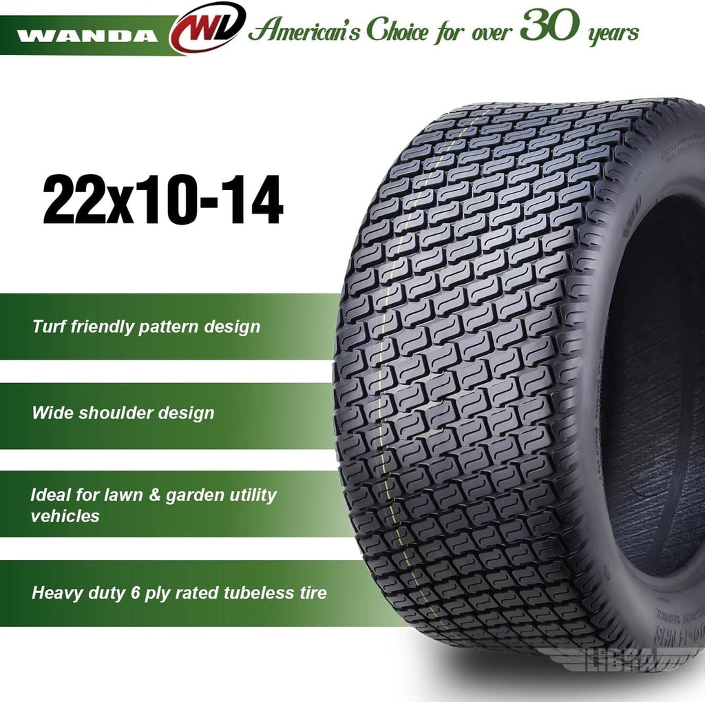 WANDA 22X10-14 Lawn Mower Tractor Cart Turf Tires 4 Ply 22x10x14 -Set 2-13216