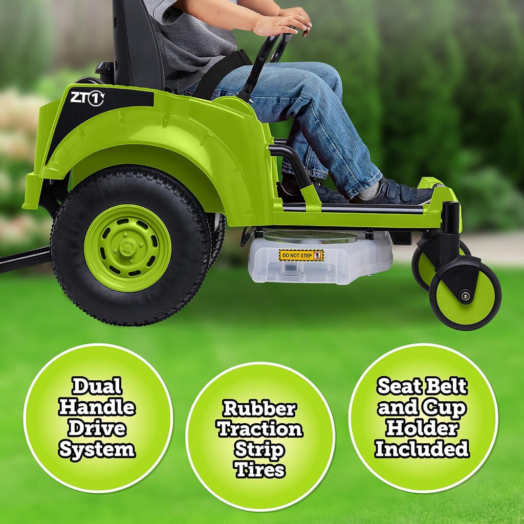 Kid Trax 12V Zero Turn Lawn Mower Toodler Toys - Ride on Toy, Outdoor Toys, Tractor Toy, Riding Mower, Ride On Tractor, Dual Handle, Twist and Turn, Speed to 3MPH, Max Weight of 77lbs, Age 3-7, Green