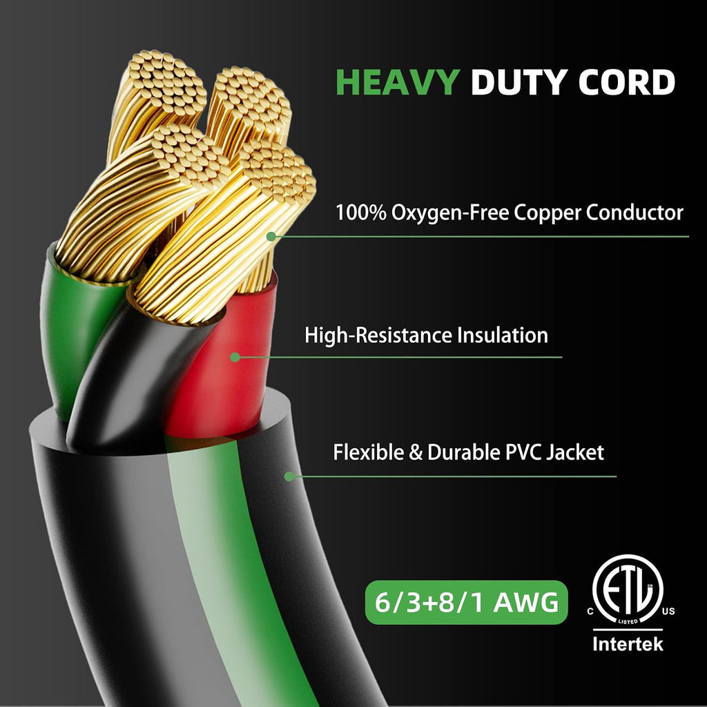 50 Amp 30 Feet RV Power Cord, Heavy Duty 6/3 + 8/1 Gauge STW 50A Generator Cord, NEMA 14-50P to SS2-50R LED Power Indicator Twist Lock for RV Trailer Camper and Generator to House, ETL Listed