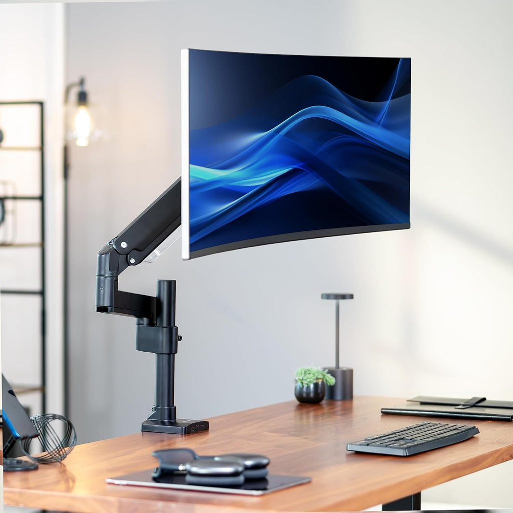 VIVO Premium Aluminum Tall Extended Monitor Arm for Ultrawide Monitors up to 49 inches and 33 lbs, Single Desk Mount Stand, Pneumatic Height Adjusting, Max VESA 100x100, Black, STAND-V101GT
