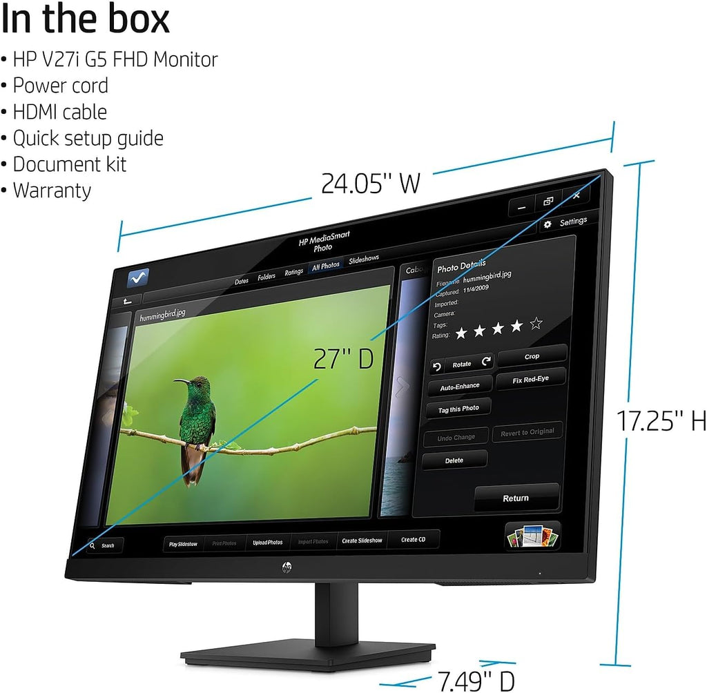 HP V27i G5 FHD Monitor, AMD FreeSync Technology, HDCP Support for HDMI (V27i G5, Black)