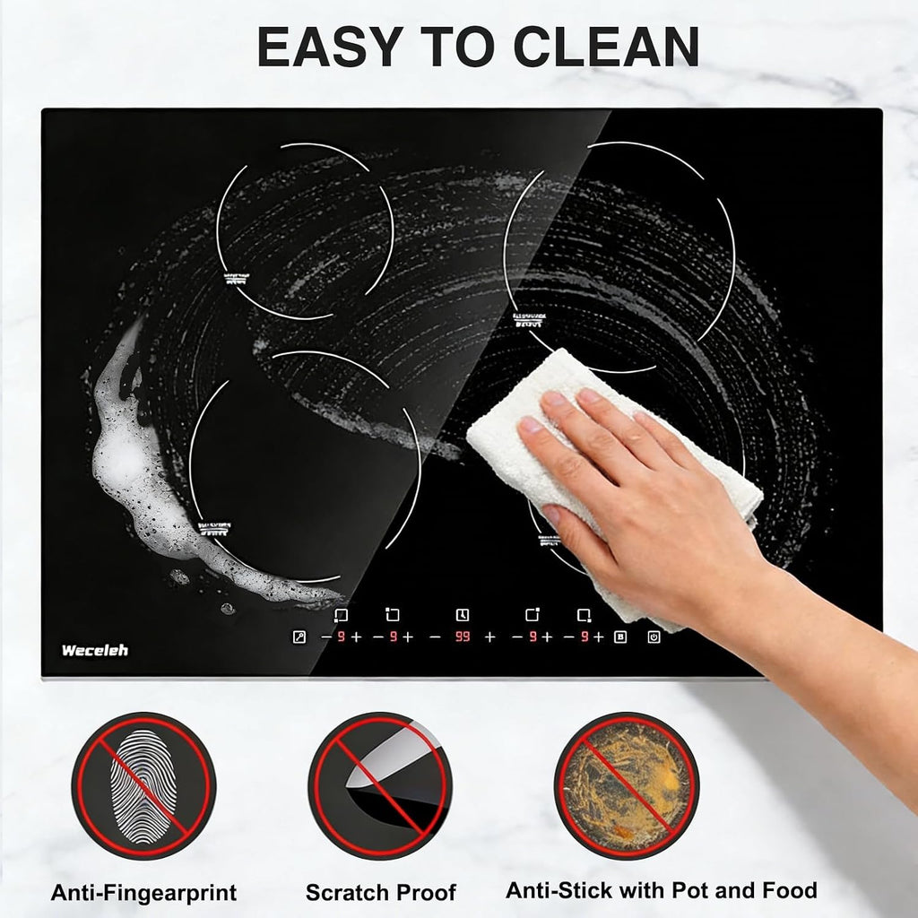 30 Inch Induction Cooktop 4 BOOST Burner, Weceleh Drop in Electric Cooktop, 9 Power Levels, Child Safety Lock, Timer, Touch Control, Overheat Protection,7000W/220-240V Induction StoveTop, No Plug