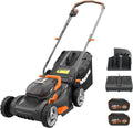 WORX 17' Cordless Lawn Mower, 2 in 1 Electric Mower Cuts Quietly, Compact & Lightweight Push Lawn Mower with 7-Position Height Adjustment for Small Yards, 2 Batteries & Charger Included, WG743