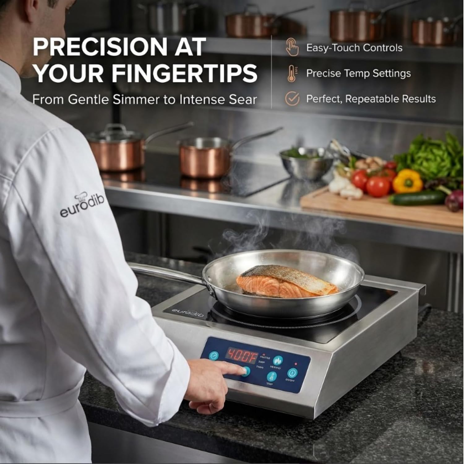 Eurodib CI1800 Induction Cooktop 1800W NSF Certified Commercial Burner – Pro Chef Countertop Hot Plate – Vitroceramic Glass – Touch Controls – 10' Cookware Compatible – Timer & Safety Shut-Off