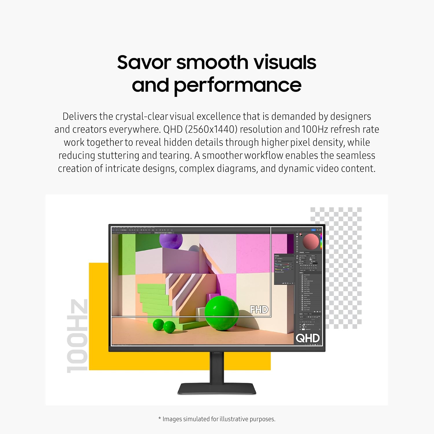 SAMSUNG 24' ViewFinity S6 (S60D) Series QHD High Resolution Computer Monitor, 100Hz, HDR10, Multiple Ports w/ HDMI, DisplayPort, USB-A, Easy Setup, Height Adjustable Stand, LS24D606EANXZA, 2024