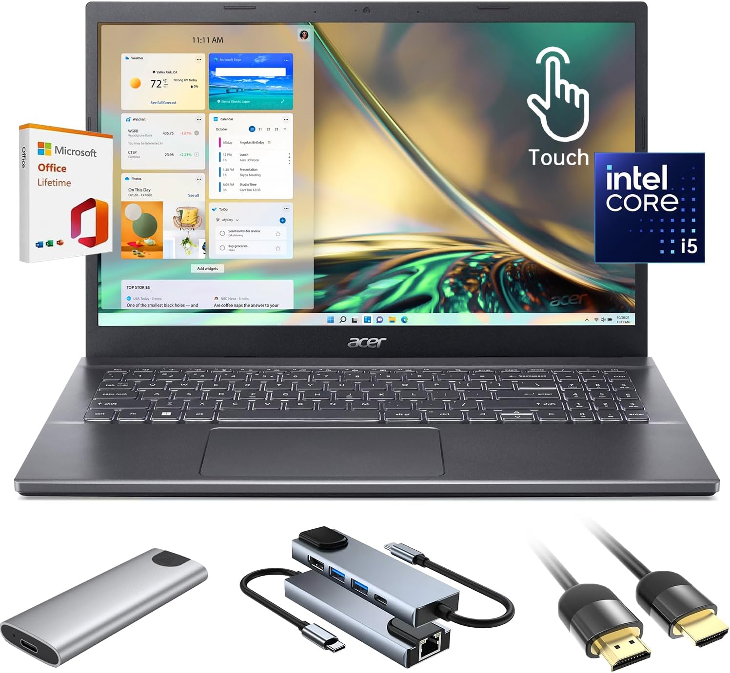 acer Aspire 5 Laptop,15.6' FHD IPS Touchscreen Laptop PC for Student & Business,Intel Core i5-13420H, 8GB LPDDR5 RAM, 512GB SSD, Webcam, Wi-Fi 6, HDMI,w/Accessory, with Lifetime Office Win 11 Home