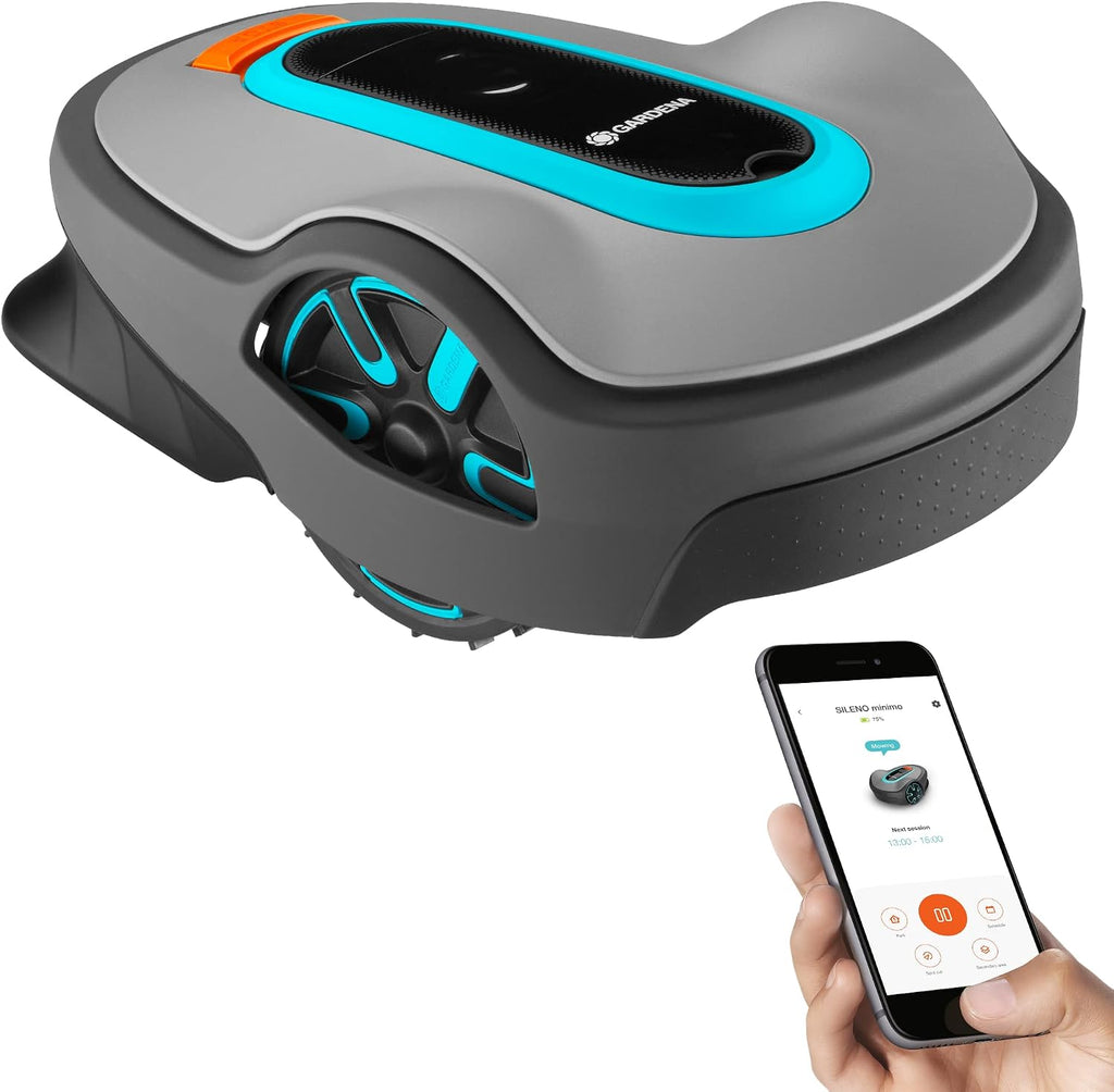 GARDENA 15101-41 SILENO Life - Automatic Robotic Lawn Mower, with Bluetooth app and Boundary Wire, one of The quietest in its Class, for lawns up to 8100 Sq Ft, Made in Europe, Grey