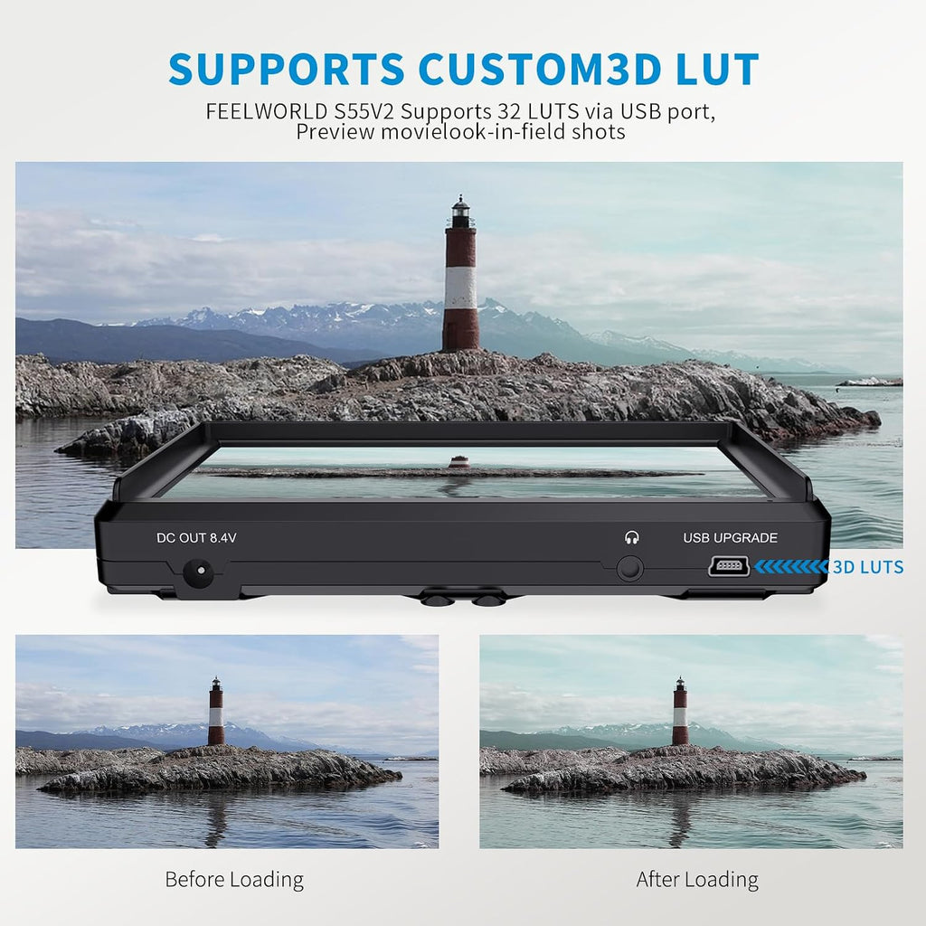 FEELWORLD S55 V3 6 Inch 500nit On Camera DSLR Field Monitor 4K HDMI Input Output 3D LUT Waveform Focus Assist, See Clearly, No More Guessing for Video Shooting Vlogging with F550 Battery and Bag