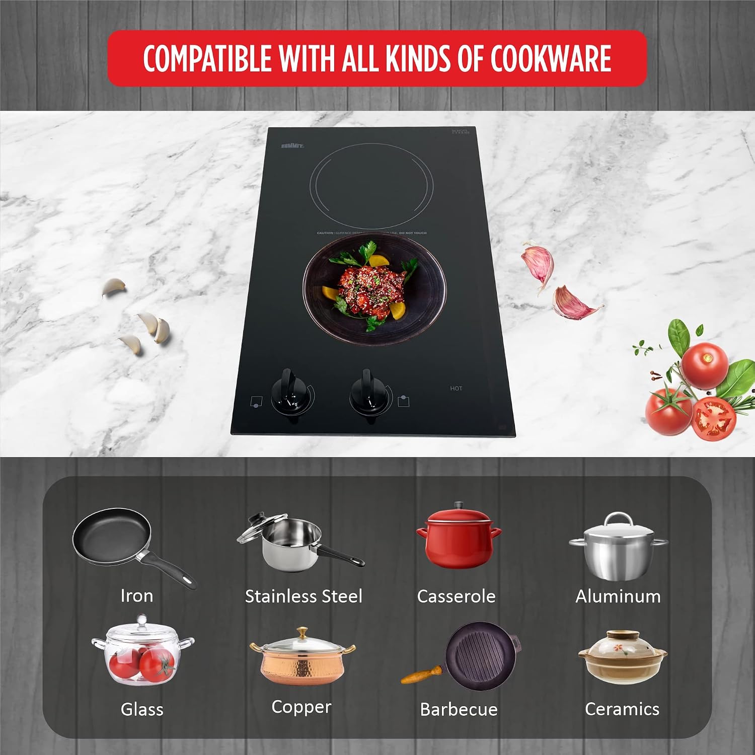 Summit 12' 2 Burner Electric Cooktop 115 Volt Radiant Cooktop, ADA Compliant, Black- CR2110B