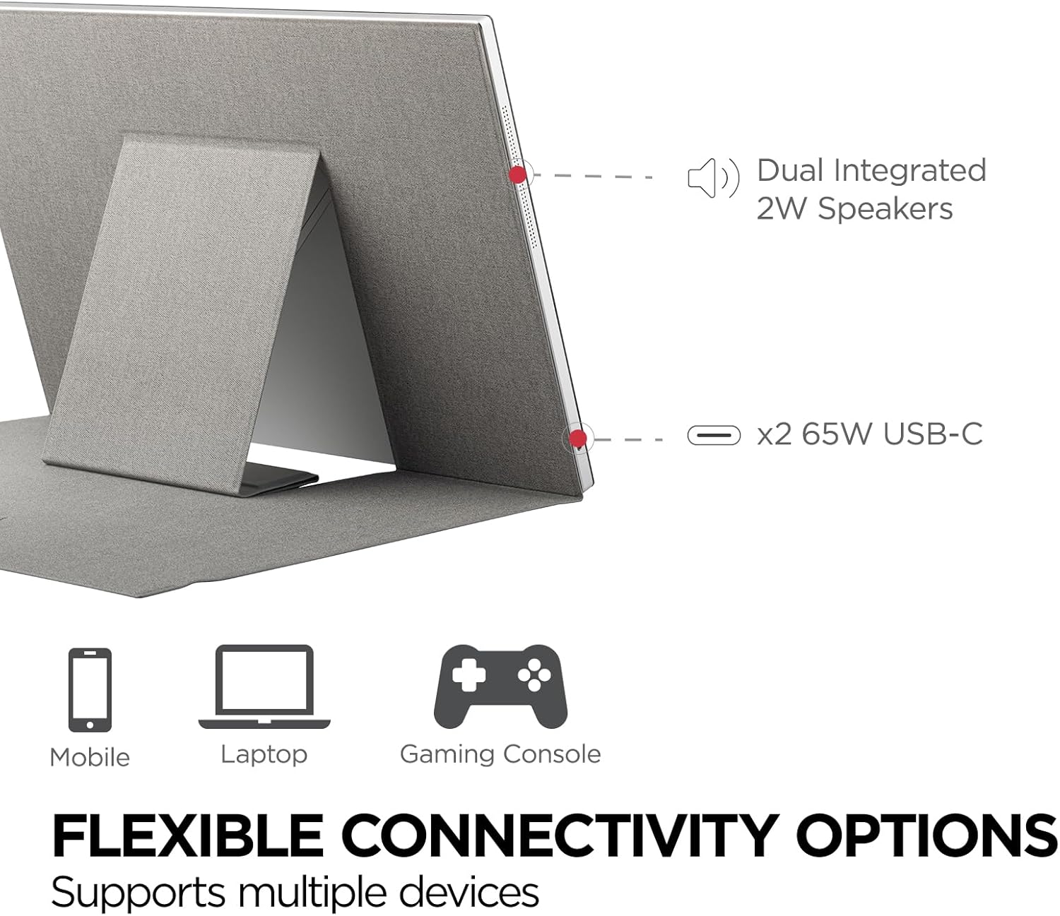ViewSonic VG1656-2K 16 Inch 1600p Portable Monitor, WQXGA IPS for Improved Workflows and Second Screen Productivity, Built-in Stand, 65W USB-C, mini HDMI, and Smart Cover Inputs
