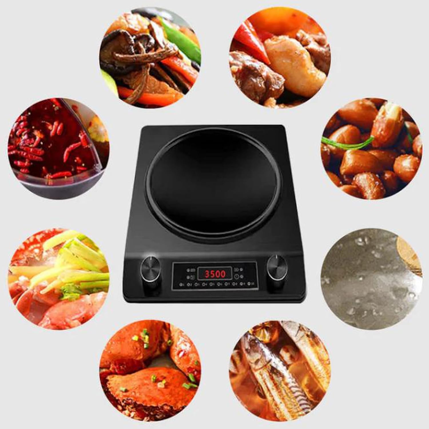 3500-Watt Induction Hob, 10 Temperature Settings, Newbeew Portable Multifunctional Commercial Induction Cooktop, with LCD Display & Touch/Knob Control, Innovative Concave Design (Black)