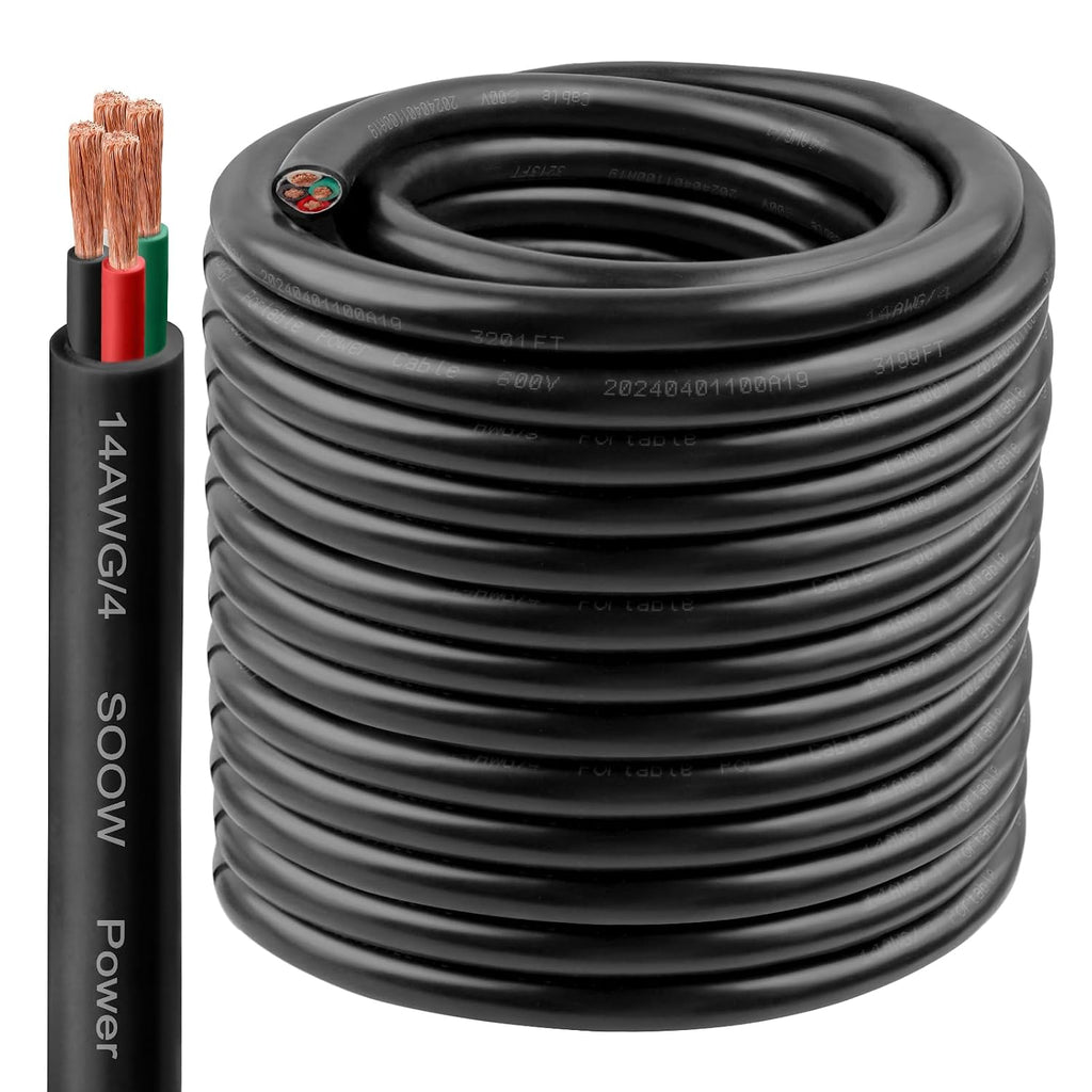 14/4 SOOW Wire 150FT, 14 AWG 600V SOOW Bulk Cable, 14 Gauge 4 Conductor Portable Power Cable, Extension Cord for Welder,Generator,Portable Light,Circuits,EV Car Charger,Motor Lead