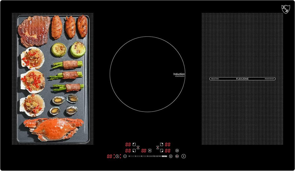 K&H 5 Burner Induction Cooktop - 36 Inch Built-In Electric Cermic Stove Top - 17 Heating Levels, 240V, 9400W High-Power Built-in Electric Stove Top - Child Lock, Timer & Touch Control - IN36-9400FLX
