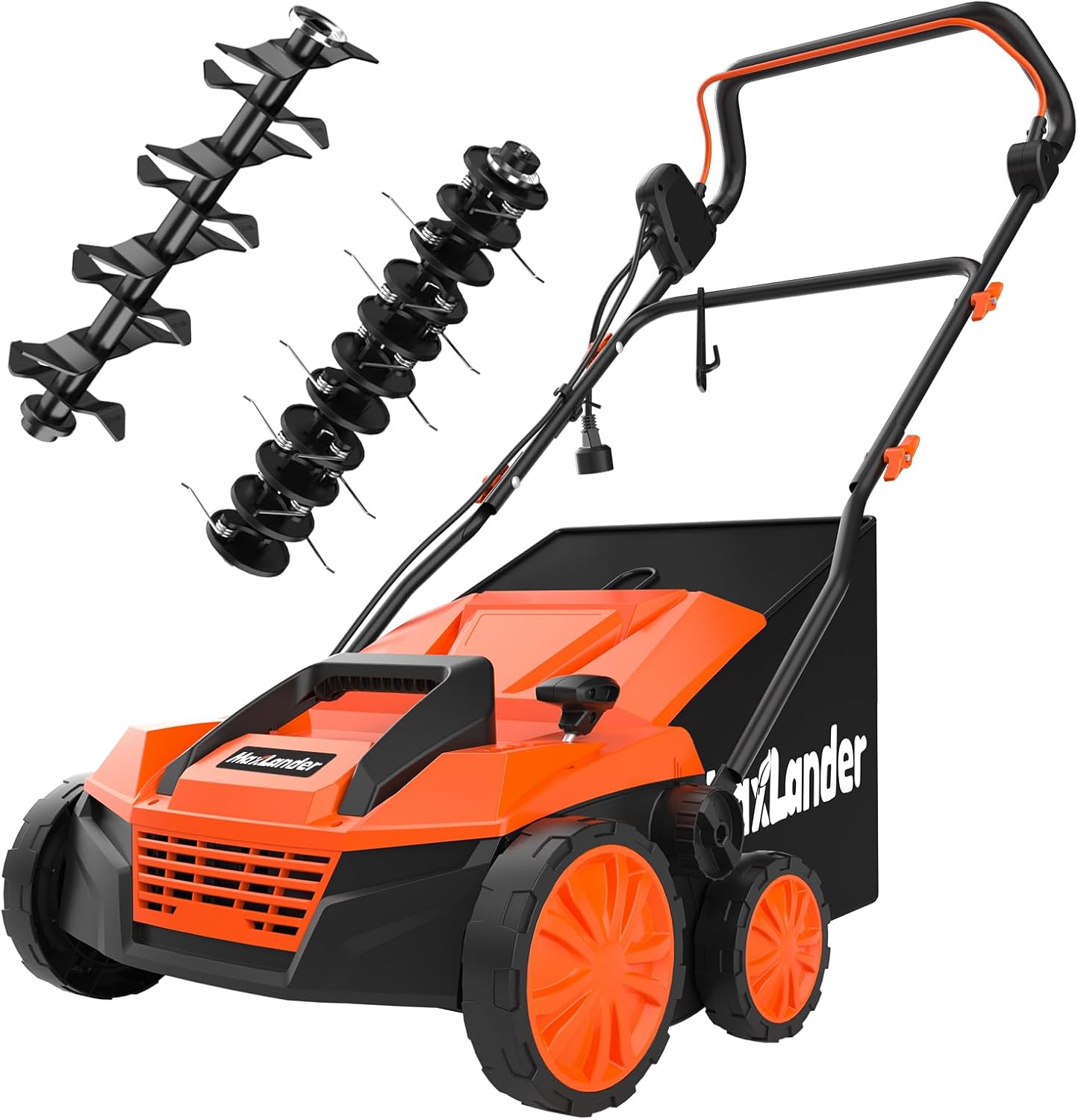 MAXLANDER 2-in-1 Electric Dethatcher and Scarifier, 15 Inch 13 Amp Corded Lawn Dethatcher with 5-Position Depth Adjustment, 45L Removable Collection Bag, Walk Behind Machine for Garden Yard Grass
