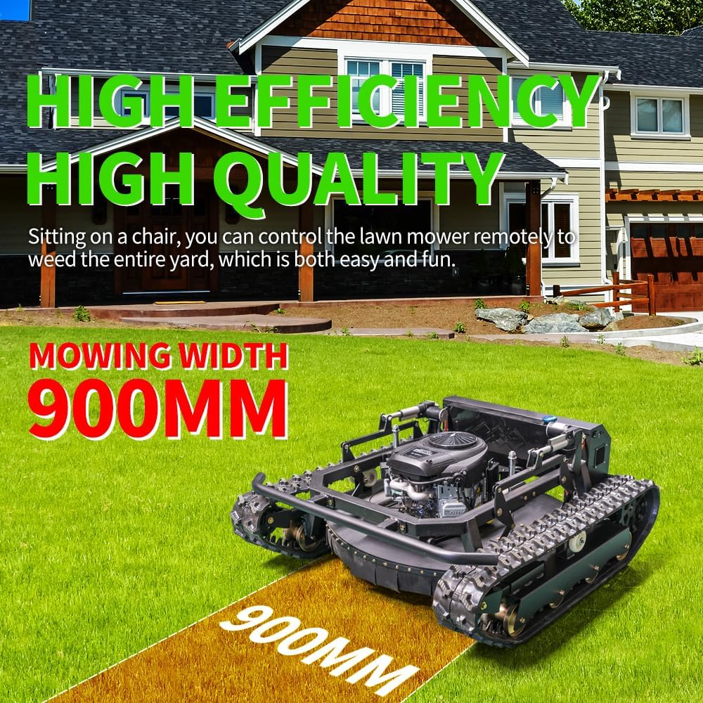 Remote-Controlled Tracked Robotic Lawnmower, Equipped with a 27hp High-Power Twin-Cylinder Engine and 48V Brushless Motor, All-Terrain Lawnmower, Climbing 65° Slope, Mowing Width 35.43 Inches