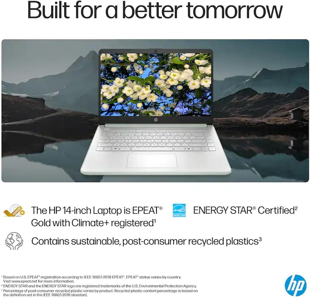 HP 14' HD Student Business Laptop, Intel Quad-Core N150, 8GB RAM, 128GB UFS, 1 Year Office 365, Webcam, HDMI, Bluetooth, WiFi, Win 11 Pro, Slim Design, Willow Green