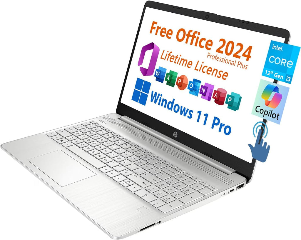 HP 15.6' Business Laptop, Free Microsoft Office 2024 Lifetime License, Copilot AI Chat, HD Touchscreen Display, Intel 6-Core i3-1215U 4.4 GHz, 32GB RAM, 2TB SSD, Long Battery Life, Windows 11 Pro