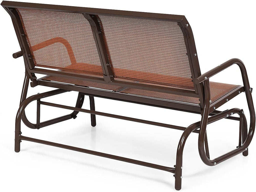Tangkula 2 Person Patio Glider, Outdoor Swing Bench, Glider Loveseat Chair with Heavy-Duty Steel Frame, Breathable Seat Fabric, Rocking Chair for Poolside, Garden, Backyard, Porch