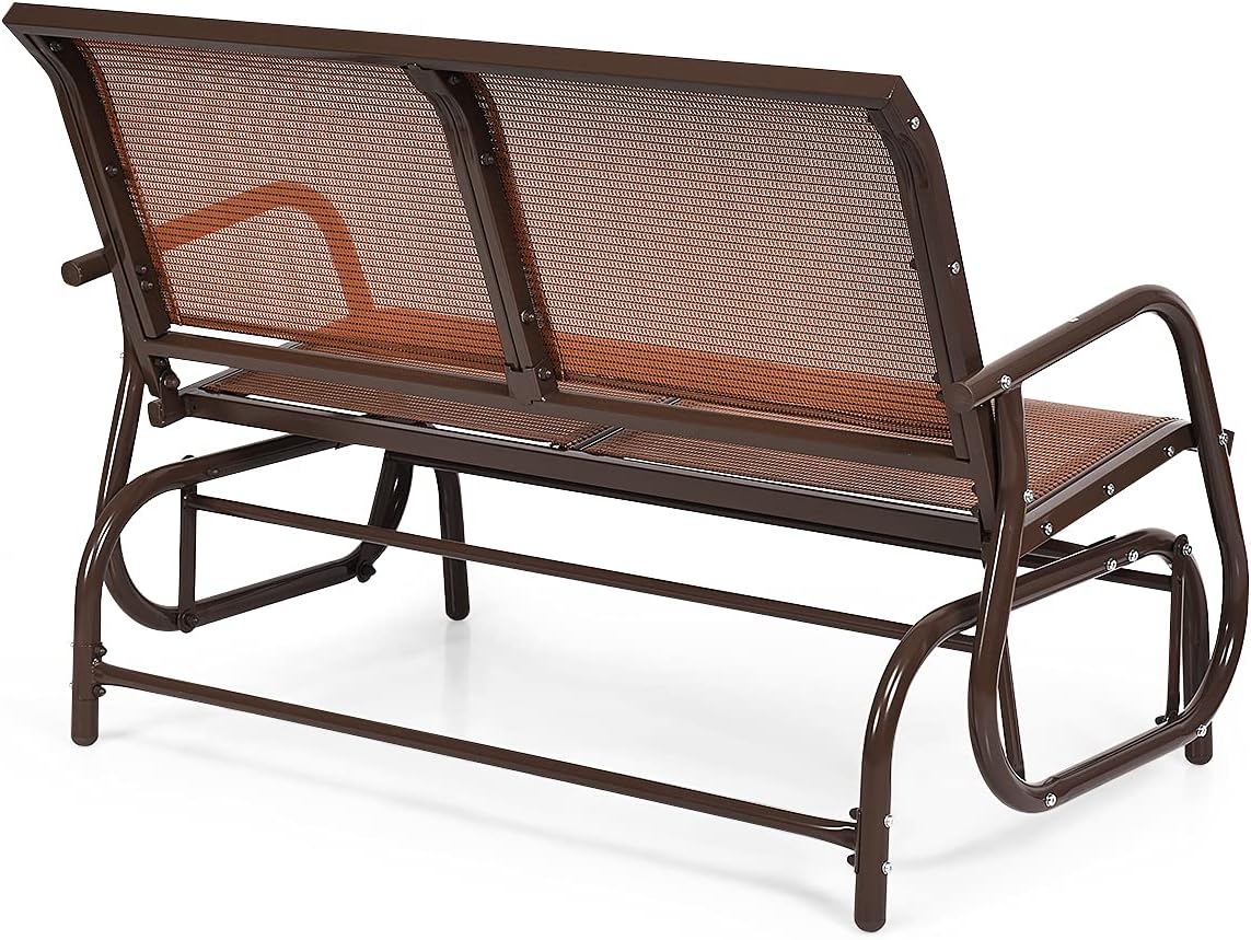 Tangkula 2 Person Patio Glider, Outdoor Swing Bench, Glider Loveseat Chair with Heavy-Duty Steel Frame, Breathable Seat Fabric, Rocking Chair for Poolside, Garden, Backyard, Porch