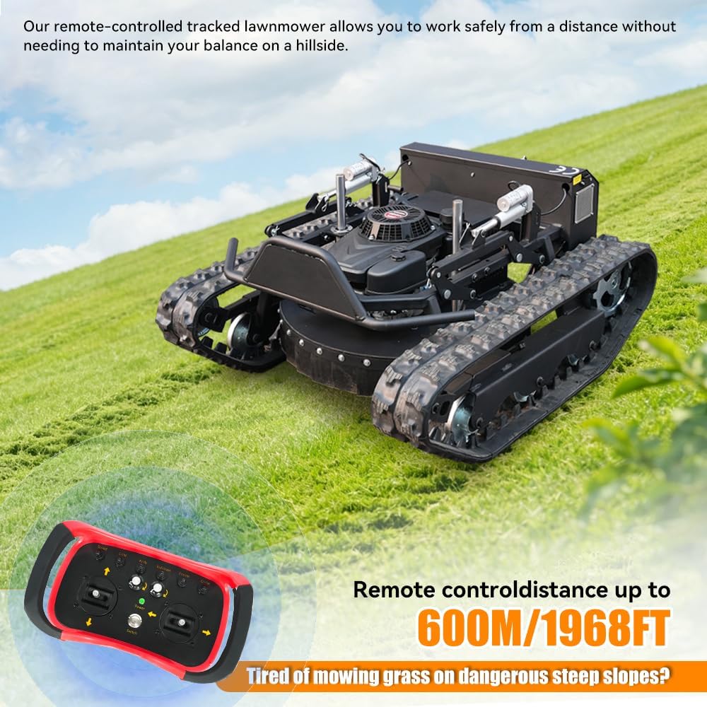 Remote-Controlled Lawnmower, 9HP Small Tank-Style Tracked Lawn Mower 22-Inch Mowing Width, Remote Start/Stop Control, Suitable for Farms, Gardens, Riverbanks, Lawns