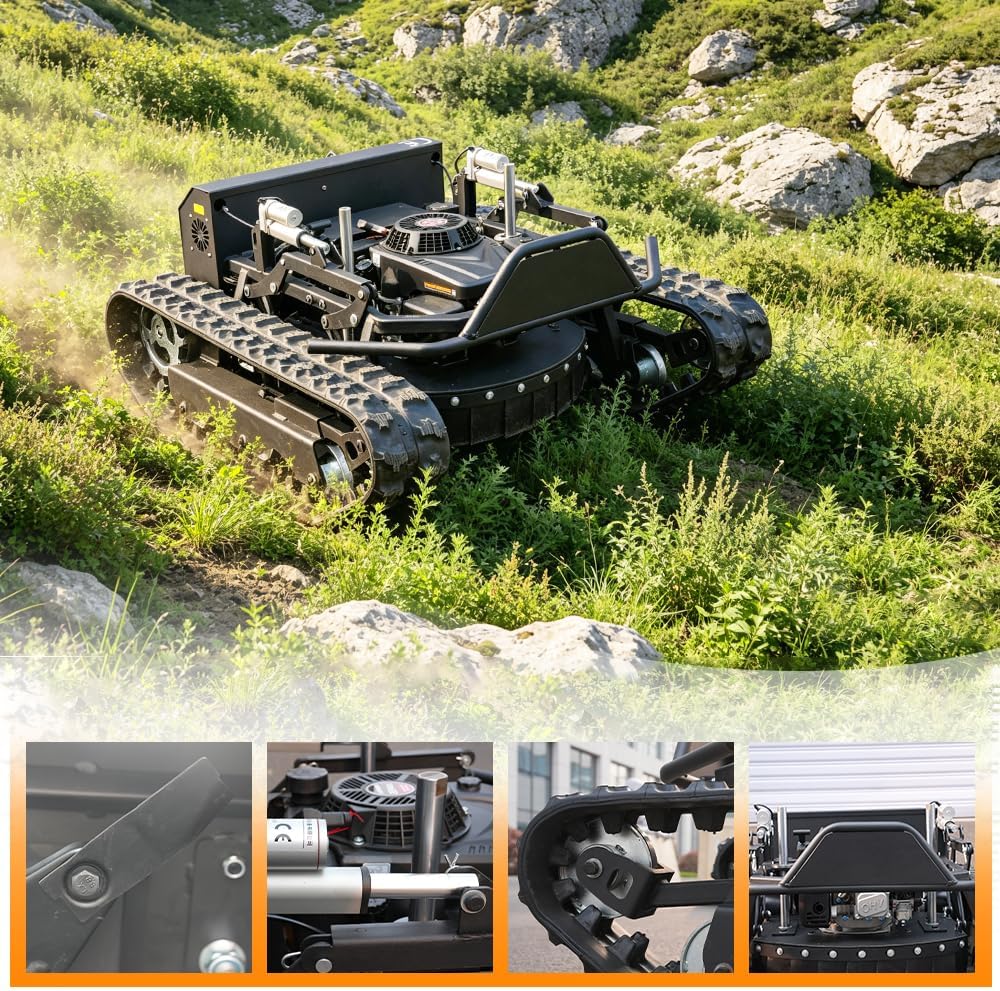 Remote-Controlled Lawnmower, 9HP Small Tank-Style Tracked Lawn Mower 22-Inch Mowing Width, Remote Start/Stop Control, Suitable for Farms, Gardens, Riverbanks, Lawns