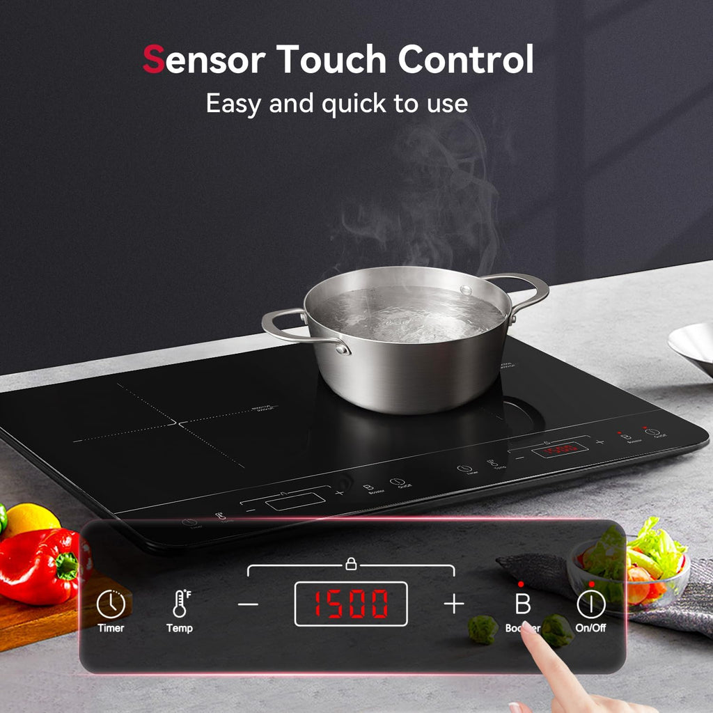 GASLAND Portable Induction Cooktop 2 Burners, 1800W Double Induction Cooktop with 10 Temperature 7 Power Settings, Sensor Touch Control, Child Safety Lock & Timer